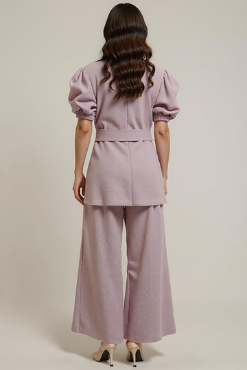 Grey Pink 2 Piece Peak Lapel Work Suit with Sash